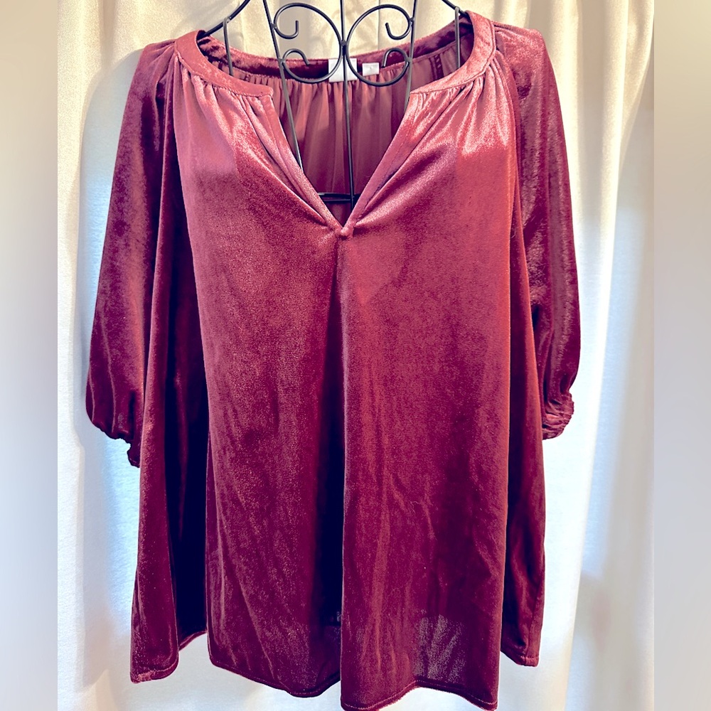 Gap Velour V-Neck Blouse with Bell Sleeves